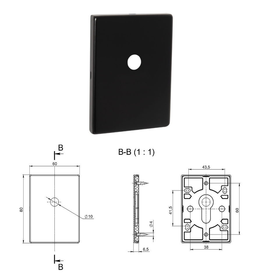 Накладка на шток ESC.O.RL/K.486-O RL  BL (прямоугольная, черная)