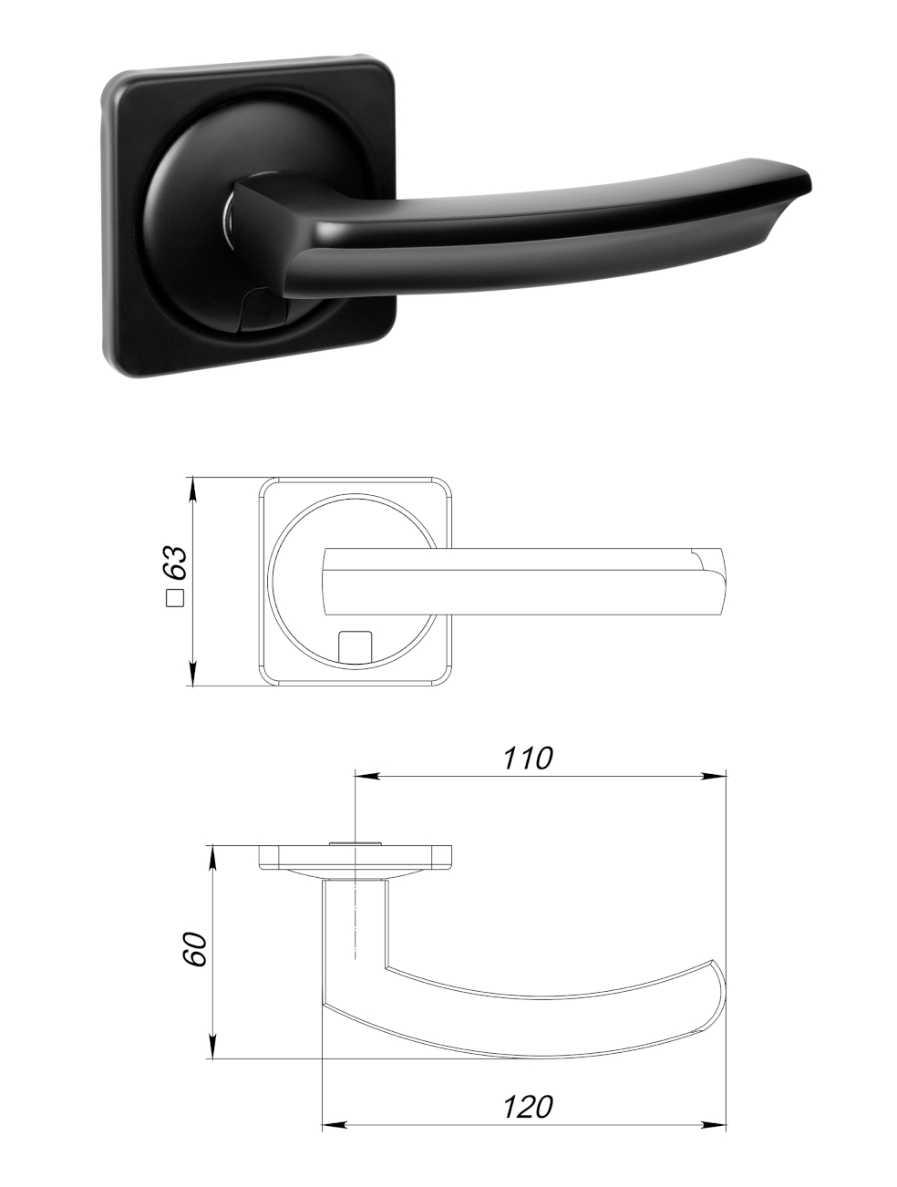 Ручка раздельная K.MSC62.MOSAIC BL-24 (черный, квадрат 170 мм)
