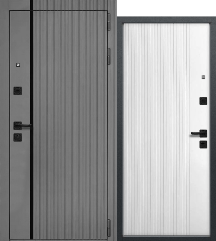 Дверь металл ГТ-34 ( МДФ силк титан / МДФ грей софт ) (2050*860, правая, муар 7024, черн.фурн, Т- обр. 5)