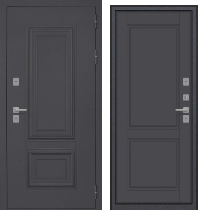 Дверь металл ГТ-8 ( ТЕРМО, муар 7024 / МДФ силк титан ) (2050*860, правая, черн.фурн, Т- обр. 4)