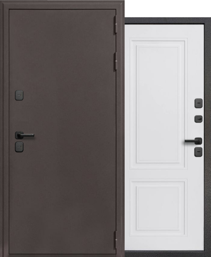 Дверь металл ГТ-3 ( ТЕРМО, муар меланж махагон / МДФ белый матовый ) (2050*860, правая, черн.фурн, Т- обр. 3)