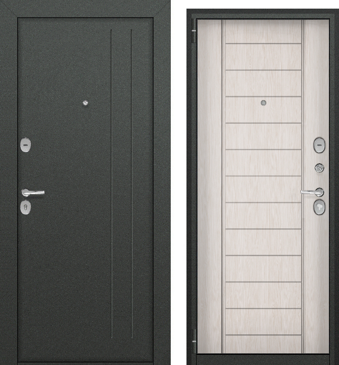 Дверь металл Агрия ВО (букле графит/МДФ лиственница белая ) (2050*960, правая, хром)