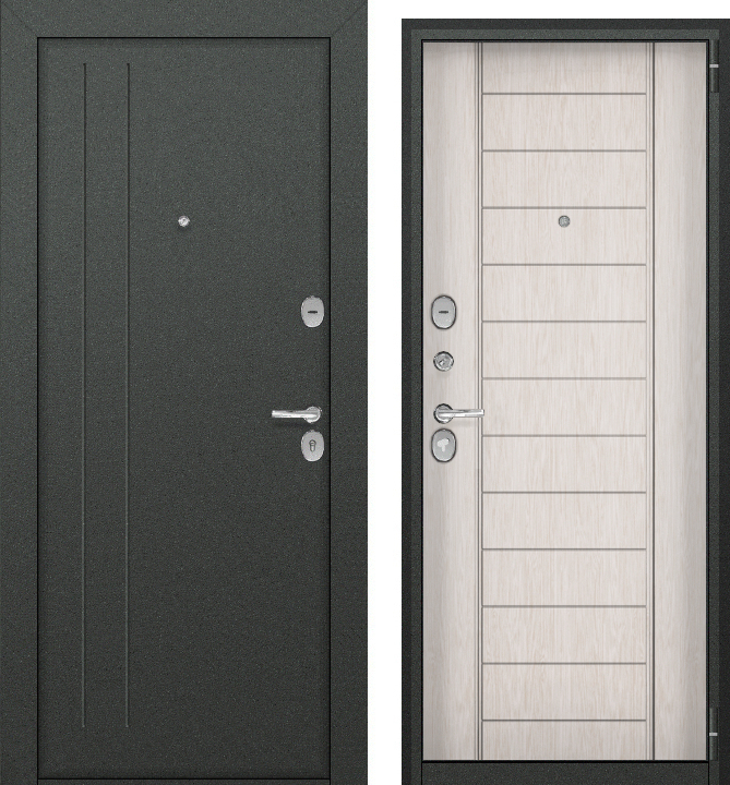 Дверь металл Агрия ВО (букле графит/МДФ лиственница белая ) (2050*960, левая, хром)