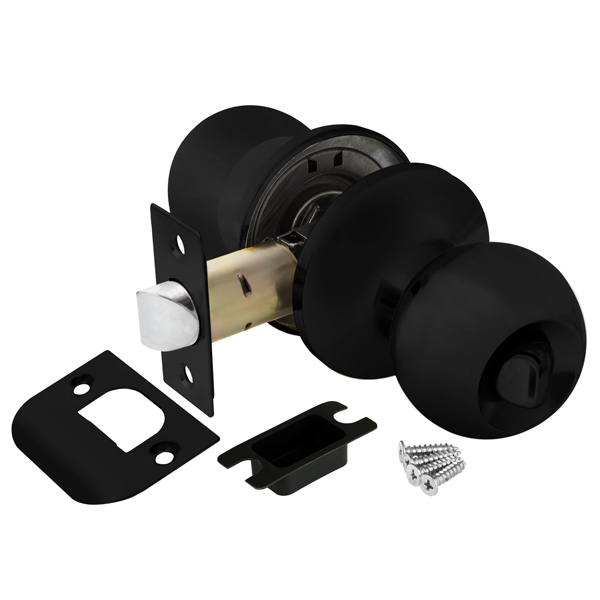 Комплект ручек с сантехнической защелкой DK682 AJAX (кноб-шарик) (44443, BL-BK черный)