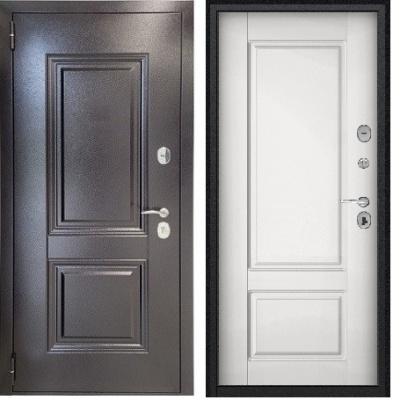 Тульские двери  Термо Винтерфел  (букле черный+ШТАМП, МДФ12мм Белая ,2 петли, 1,5мм сталь, хром)