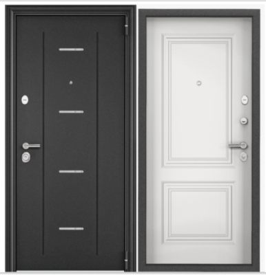 Дверь металл TOREX  DELTA PRO MP (темно-сер букле графит, DL-1, ПВХ Дуб белый матовый, D27, хром кру