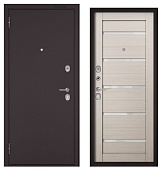 ФЭМЕЛИ ЭКО, МДФ ларче бьянко СР-142 лакобель белое, 2 замка (2050*960, левая, Ночная задвижка, букле шоколад, хром)