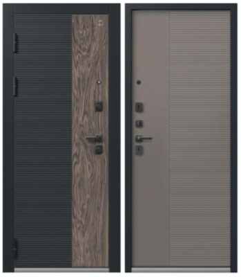 Дверь мет С-112, ПВХ Кварц черный+орех мокко, ПВХ Кашемир базальт,черная фурнитура