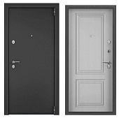 Дверь металл ТОРЭКС Х7 ПРО MP, т-сер букле графит, ПВХ Дуб белый матовый, СК68, хром кругл (2050*950, R, правая)