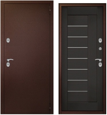 Тульские двери ТЕРМОБОКС Венге (медь,ЦАРГА 22мм+молдинг, ПВХ Венге, 2 петли, ф-ра хром)