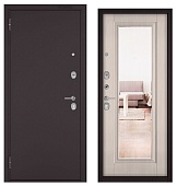 BULDOORS FAMILY ECO, МДФ ларче бьянко E-140 зеркало, 2 замка (2050*860, левая, Ночная задвижка, букле шоколад, хром)