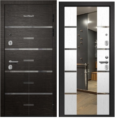 Дверь мет. ОРФЕЙ-600  Сатин черный,Венге гор. с молд, Лиственница камчатская, зеркало