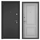 Дверь металл ТОРЭКС Х7 ПРО MP, т-сер букле графит, ПВХ Дуб белый матовый, СК68, хром кругл (2050*950, L, левая)