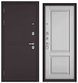 Бульдорс ТРАСТ МАСС, тисн.Р-4, МДФ дуб белый матовый 9СД-1 (2050*960, левая, букле шоколад, хром)