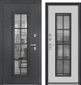 Дверь мет ТИЧИНО, серый муар/МДФ белый, ковка, стеклопакет (2050*860, левая)